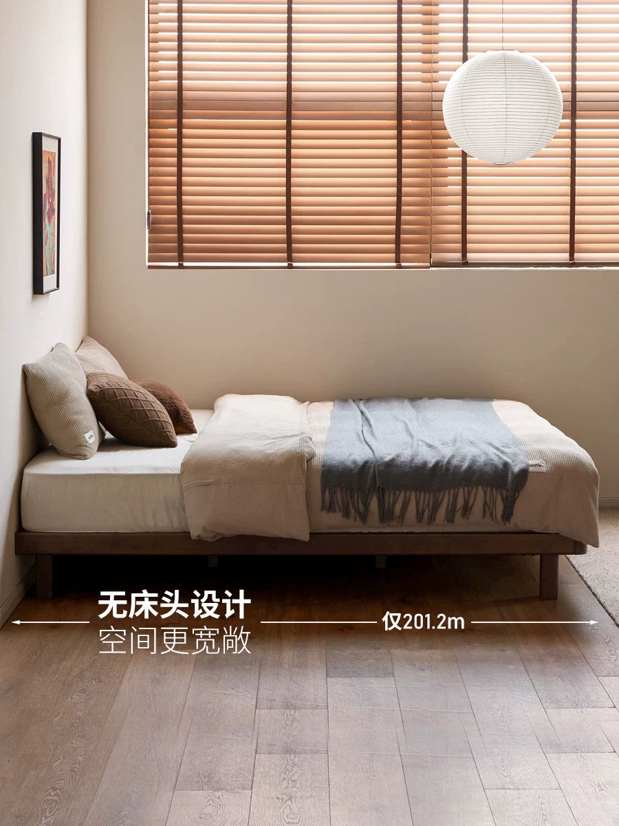 实木床现代简约榻榻米床卧室胡桃色齐边床小户型双人床